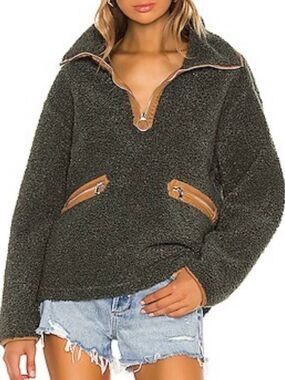 Varley Spencer Half-Zip Sherpa Pullover Jacket in Poison Ivy Green Size M
